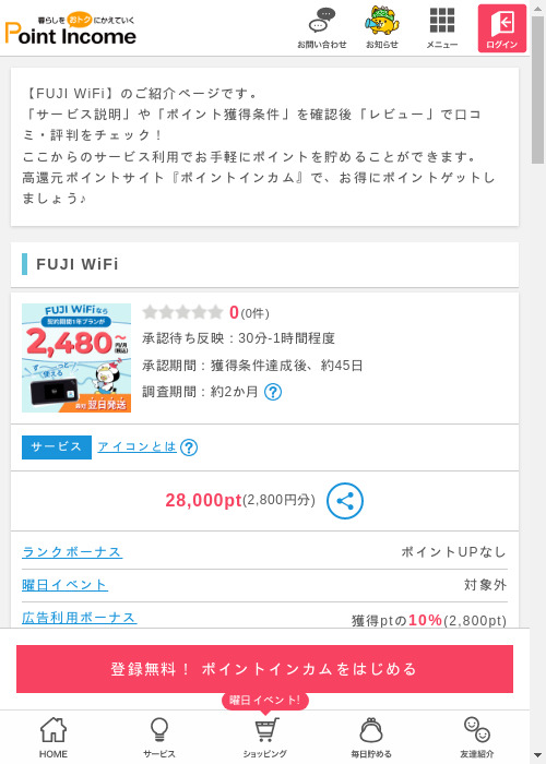 FUJI WiFiの過去最高画像（ポイントインカム・2026年3月8日）
