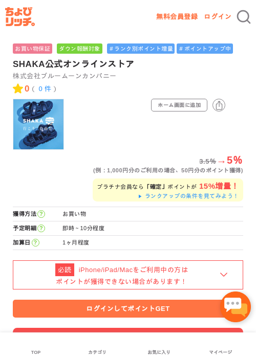 SHAKA公式オンラインストアの過去最高画像（ちょびリッチ・2026年5月1日）