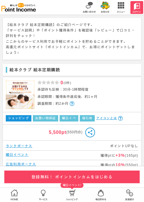 絵本クラブ 絵本定期購読の過去最高画像（ポイントインカム・2026年3月15日）