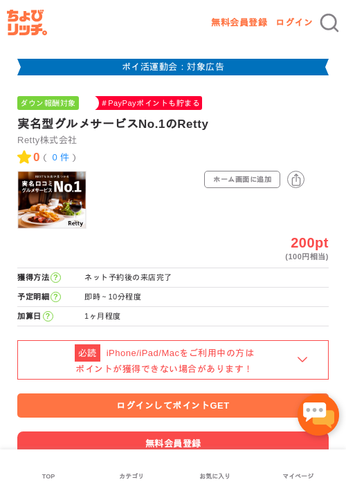 実名型グルメサービスNo.1のRettyの過去最高画像（ちょびリッチ・2026年4月28日）