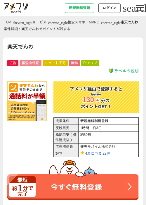 楽天でんわの過去最高画像（アメフリ・2026年4月29日）
