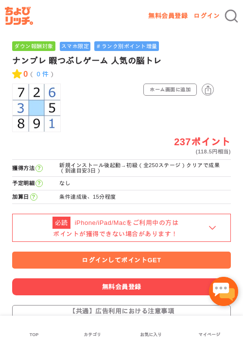ナンプレ 暇つぶしゲーム 人気の脳トレの過去最高画像（ちょびリッチ・2026年5月2日）