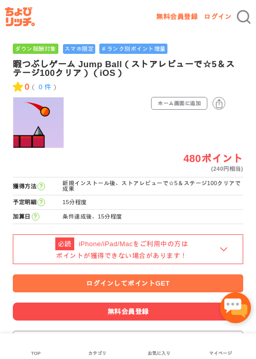 暇つぶしゲーム Jump Ball（ストアレビューで☆5＆ステージ100クリア）（iOS）の過去最高画像（ちょびリッチ・2026年5月2日）