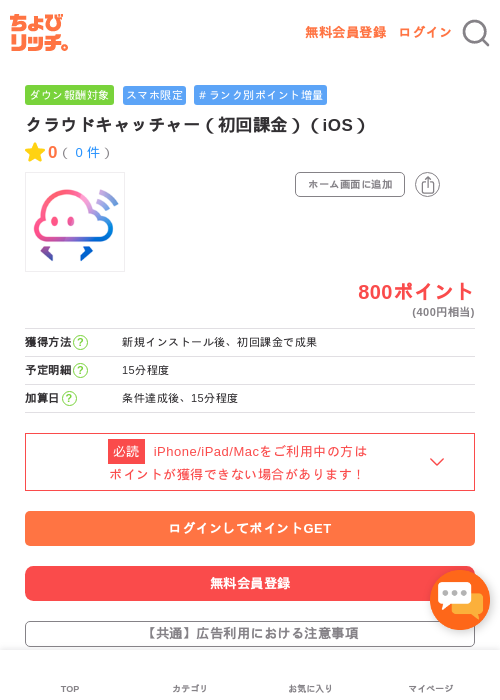 クラウドキャッチャー（初回課金）（iOS）の過去最高画像（ちょびリッチ・2026年5月1日）
