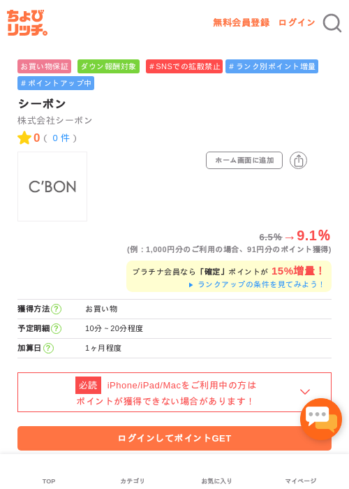 シーボンの掲載記録画像（ちょびリッチ・2026年5月1日）