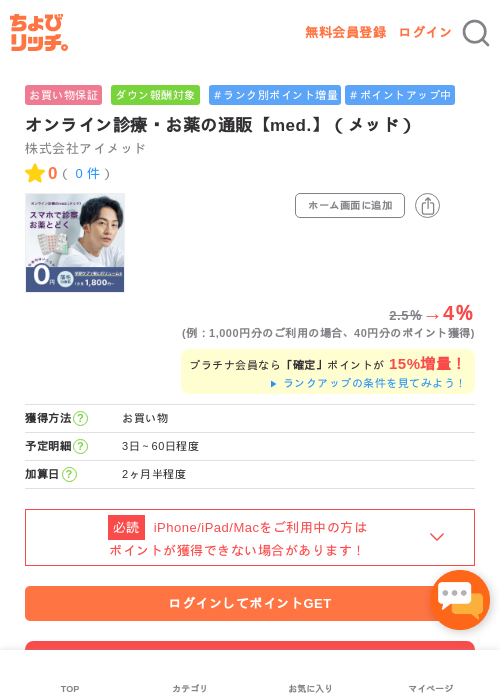 オンライン診療・お薬の通販【med.】（メッド）の過去最高画像（ちょびリッチ・2026年5月1日）