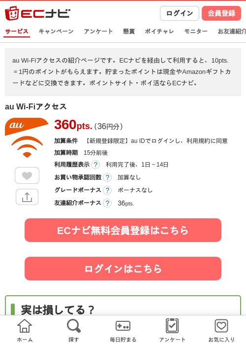 au Wi-Fiアクセスの掲載記録画像（ECナビ・2026年8月4日）