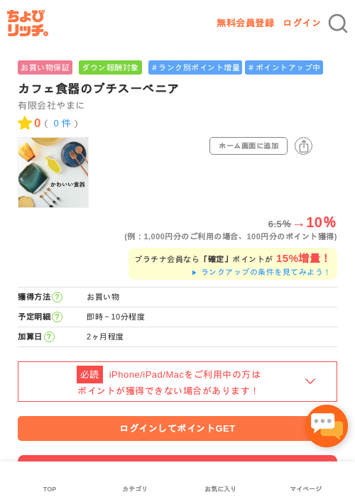 カフェ食器のプチスーベニアの掲載記録画像（ちょびリッチ・2026年5月2日）