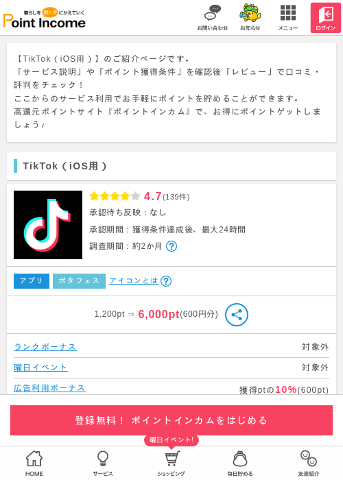 Tik tokの過去最高画像（ポイントインカム・2026年5月2日）