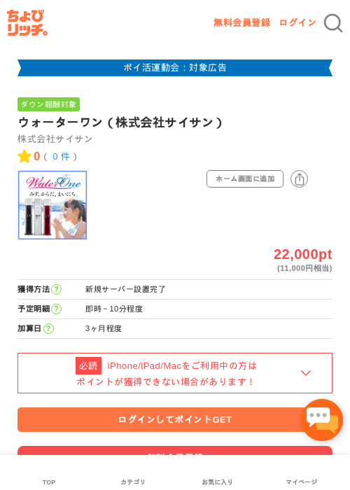 ウォーターワン（株式会社サイサン）の過去最高画像（ちょびリッチ・2026年4月28日）