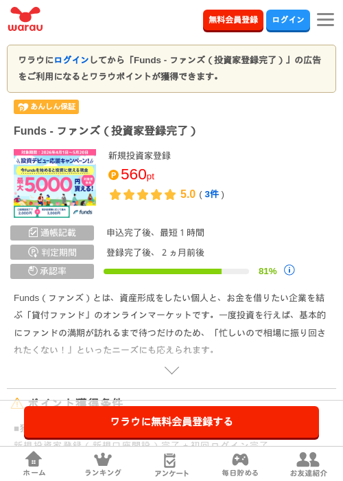 funds 登録の過去最高画像（ワラウ・2026年4月6日）