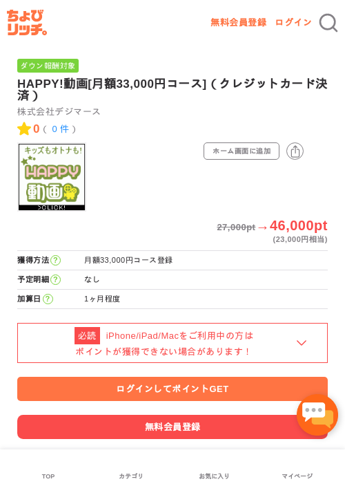 HAPPY!動画[月額33,000円コース]（クレジットカード決済）の過去最高画像（ちょびリッチ・2026年4月30日）