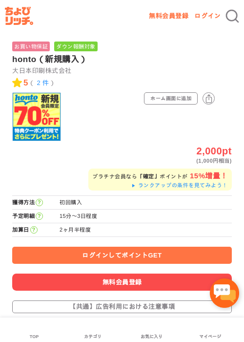 honto（新規購入）の過去最高画像（ちょびリッチ・2026年5月21日）