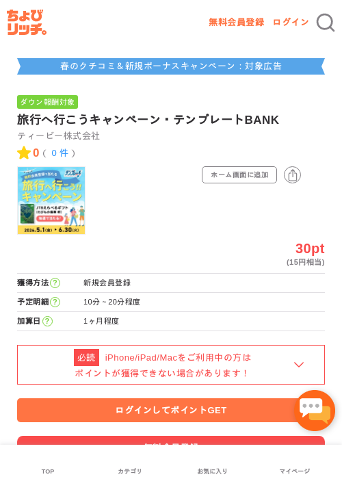 旅行へ行こうキャンペーン・テンプレートBANKの過去最高画像（ちょびリッチ・2026年5月7日）