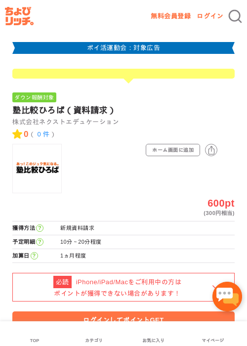 塾比較ひろば（資料請求）の過去最高画像（ちょびリッチ・2026年4月28日）