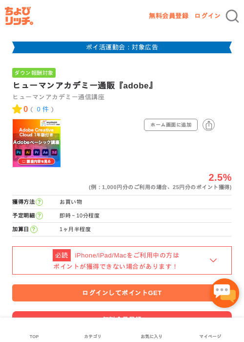 ヒューマンアカデミー通販『adobe』の過去最高画像（ちょびリッチ・2026年4月28日）