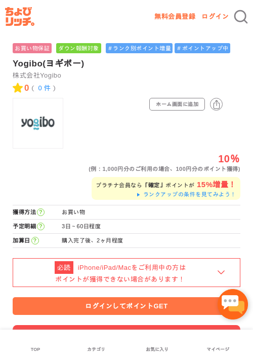 Yogibo(ヨギボー)の掲載記録画像（ちょびリッチ・2026年5月2日）