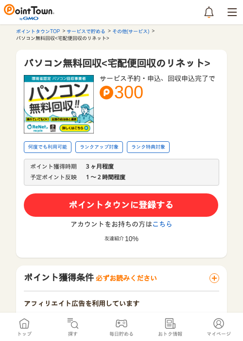 リネットの過去最高画像（ポイントタウン・2026年5月8日）