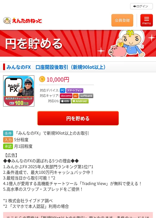 みんなのFX　口座開設後取引（新規90lot以上）の過去最高画像（えんためねっと・2026年6月10日）