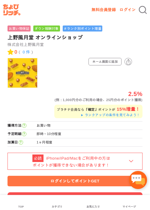 上野風月堂 オンラインショップの過去最高画像（ちょびリッチ・2026年5月1日）
