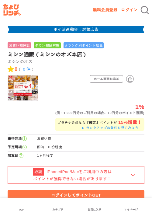 ミシン通販（ミシンのオズ本店）の掲載記録画像（ちょびリッチ・2026年4月28日）