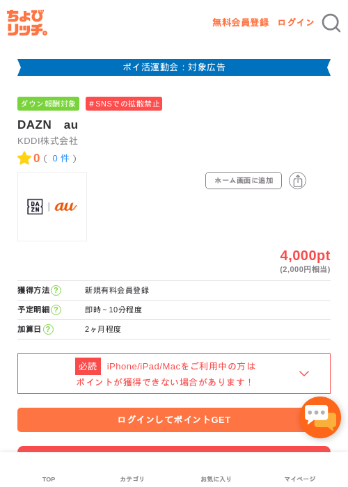 DAZNの過去最高画像（ちょびリッチ・2026年4月30日）
