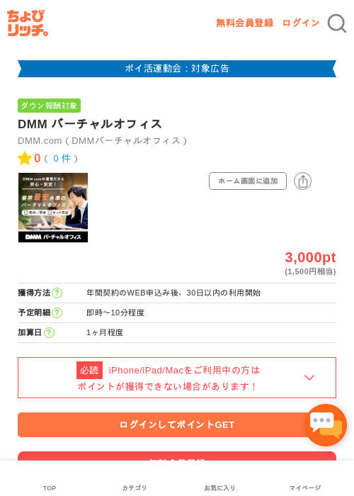 DMM バーチャルオフィスの掲載記録画像（ちょびリッチ・2026年4月28日）