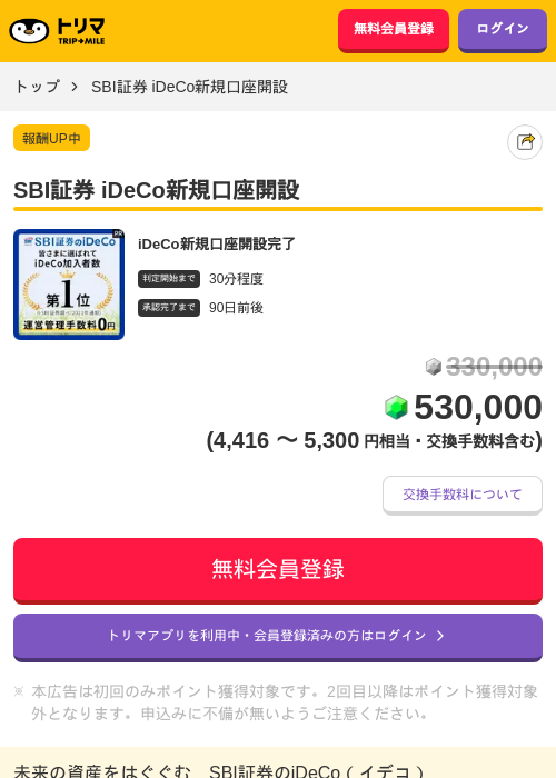 SBI証券 iDeCo新規口座開設の掲載記録画像(トリマ・2026年7月7日)