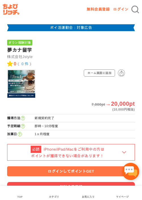 夢カナ留学の掲載記録画像(ちょびリッチ・2026年4月28日)