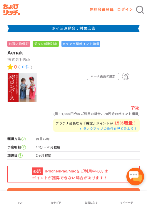 Aenakの掲載記録画像（ちょびリッチ・2026年4月30日）