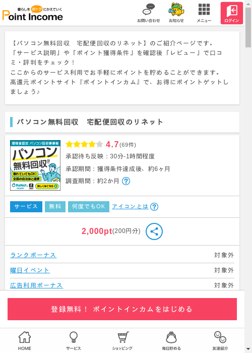リネット パソコンの過去最高画像（ポイントインカム・2026年3月9日）