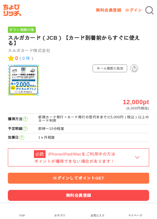 スルガカード（JCB）【カード到着前からすぐに使える】の過去最高画像（ちょびリッチ・2026年6月1日）