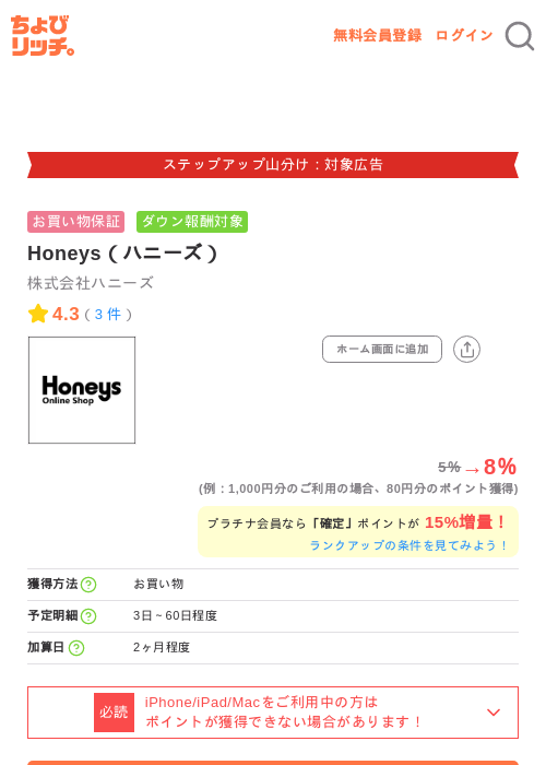 Honeys(ハニーズ)の掲載記録画像(ちょびリッチ・2026年9月15日)
