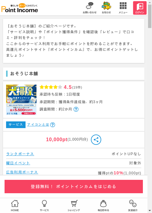 おそうじ本舗の過去最高画像（ポイントインカム・2026年3月6日）