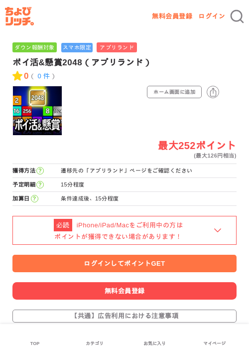 ポイ活&懸賞2048（アプリランド）の過去最高画像（ちょびリッチ・2026年5月15日）