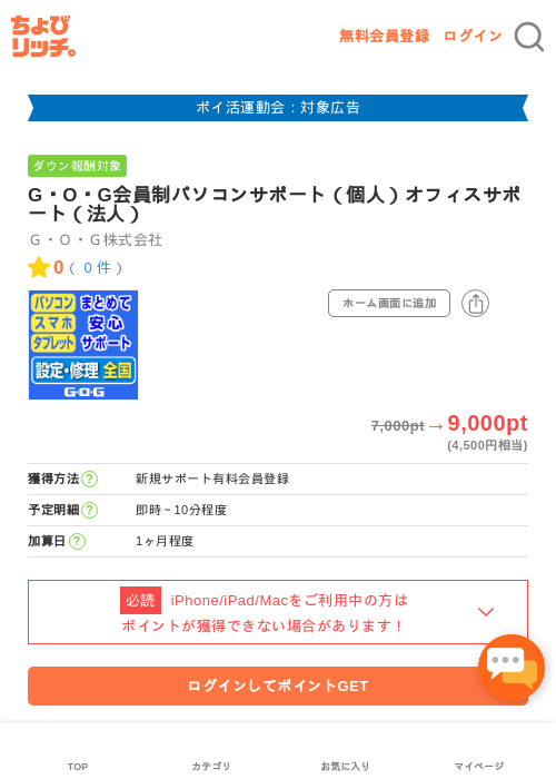 G・O・G会員制パソコンサポート（個人）オフィスサポート（法人）の過去最高画像（ちょびリッチ・2026年4月28日）