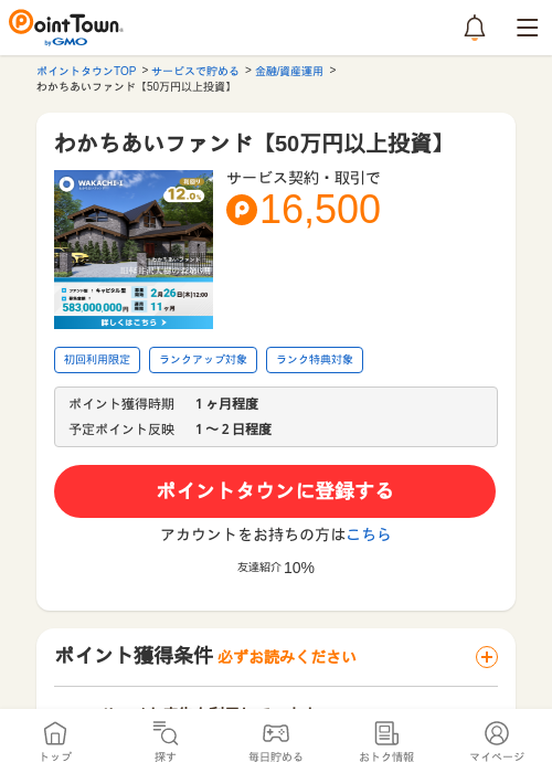 わかちあいファンド【50万円以上投資】の過去最高画像（ポイントタウン・2026年5月13日）