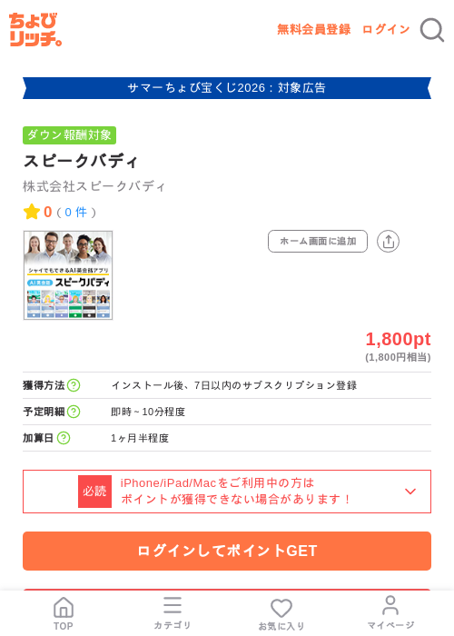 スピークバディの掲載記録画像(ちょびリッチ・2026年8月25日)