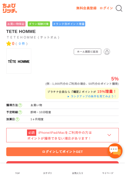 TETE HOMMEの過去最高画像（ちょびリッチ・2026年5月1日）