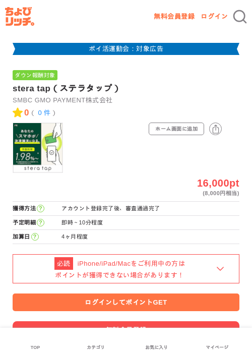 stera tap（ステラタップ）の過去最高画像（ちょびリッチ・2026年4月30日）