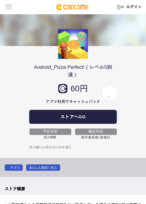 Android_Pizza Perfect!（レベル5到達）の過去最高画像（COINCOME・2026年5月23日）