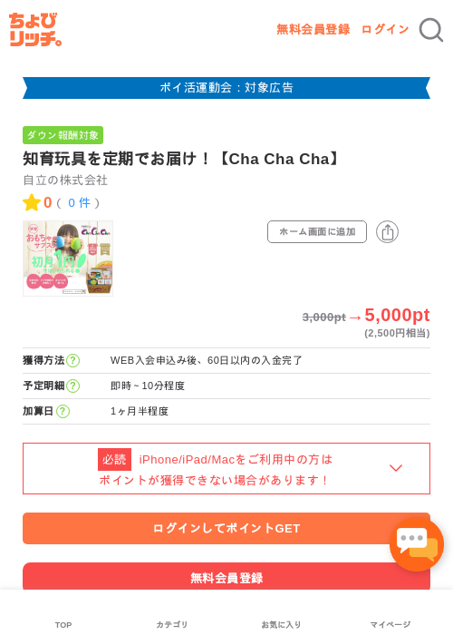 知育玩具を定期でお届け！【Cha Cha Cha】の過去最高画像（ちょびリッチ・2026年4月30日）