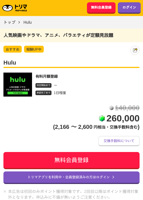 huluの過去最高画像（トリマ・2026年3月26日）