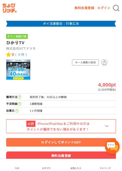 ひかりTVの過去最高画像（ちょびリッチ・2026年4月30日）