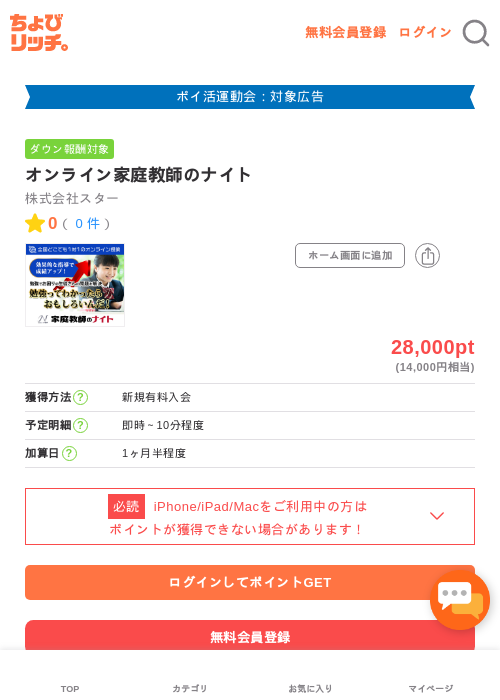 オンライン家庭教師のナイトの過去最高画像（ちょびリッチ・2026年4月30日）