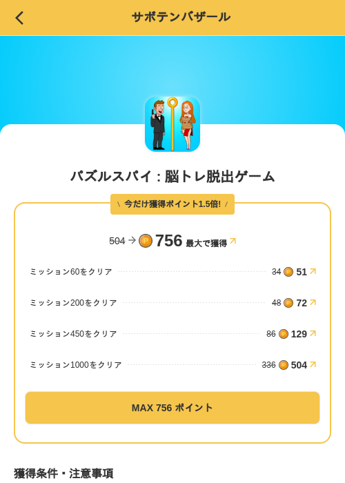 パズルスパイ : 脳トレ脱出ゲームの掲載記録画像(MIKOSHI(SKYFLAG)・2026年8月23日)