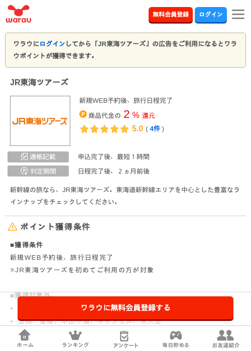 JR東海ツアーズの過去最高画像（ワラウ・2026年4月8日）