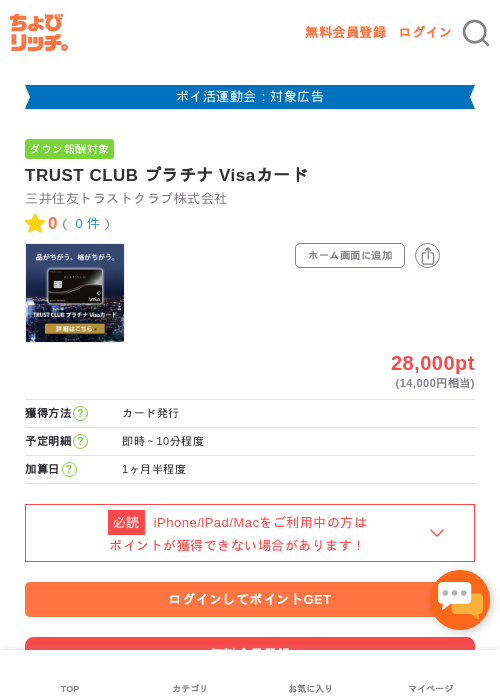 TRUST CLUB プラチナ Visaカードの過去最高画像（ちょびリッチ・2026年4月30日）