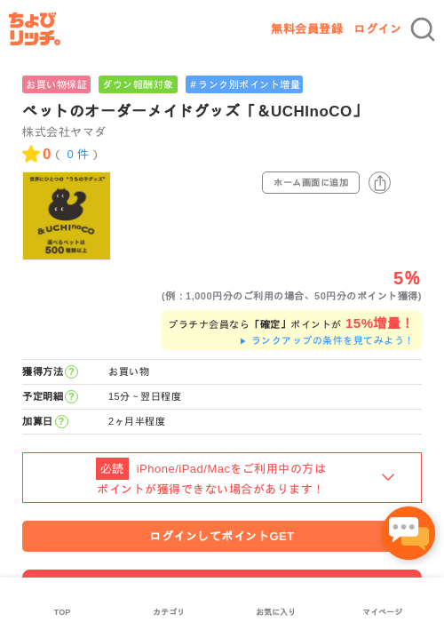 ペットのオーダーメイドグッズ「＆UCHInoCO」の過去最高画像（ちょびリッチ・2026年5月1日）