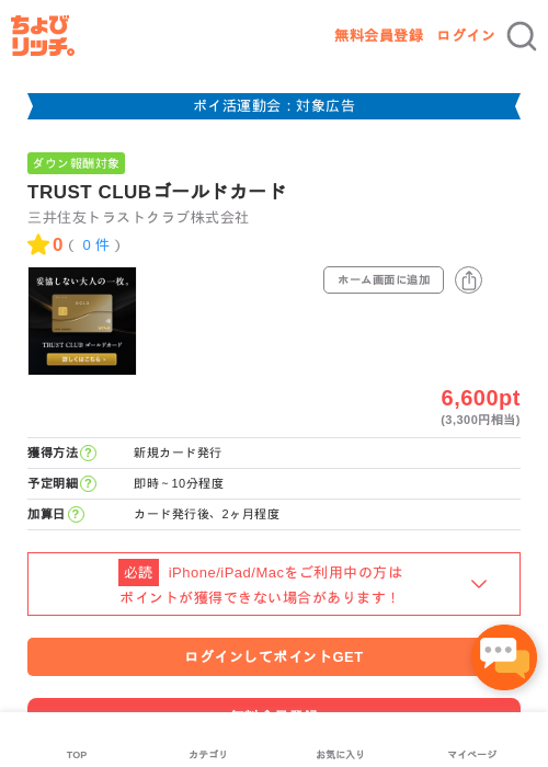 TRUST CLUBゴールドカードの過去最高画像（ちょびリッチ・2026年4月30日）